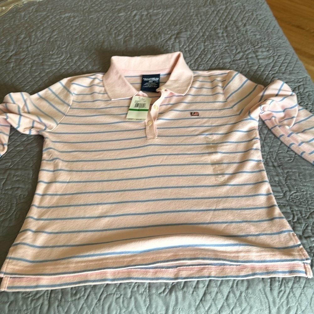 Polo Girls top pink and blue stripe long sleeve soft Pima cotton Large New! - Picture 4 of 5